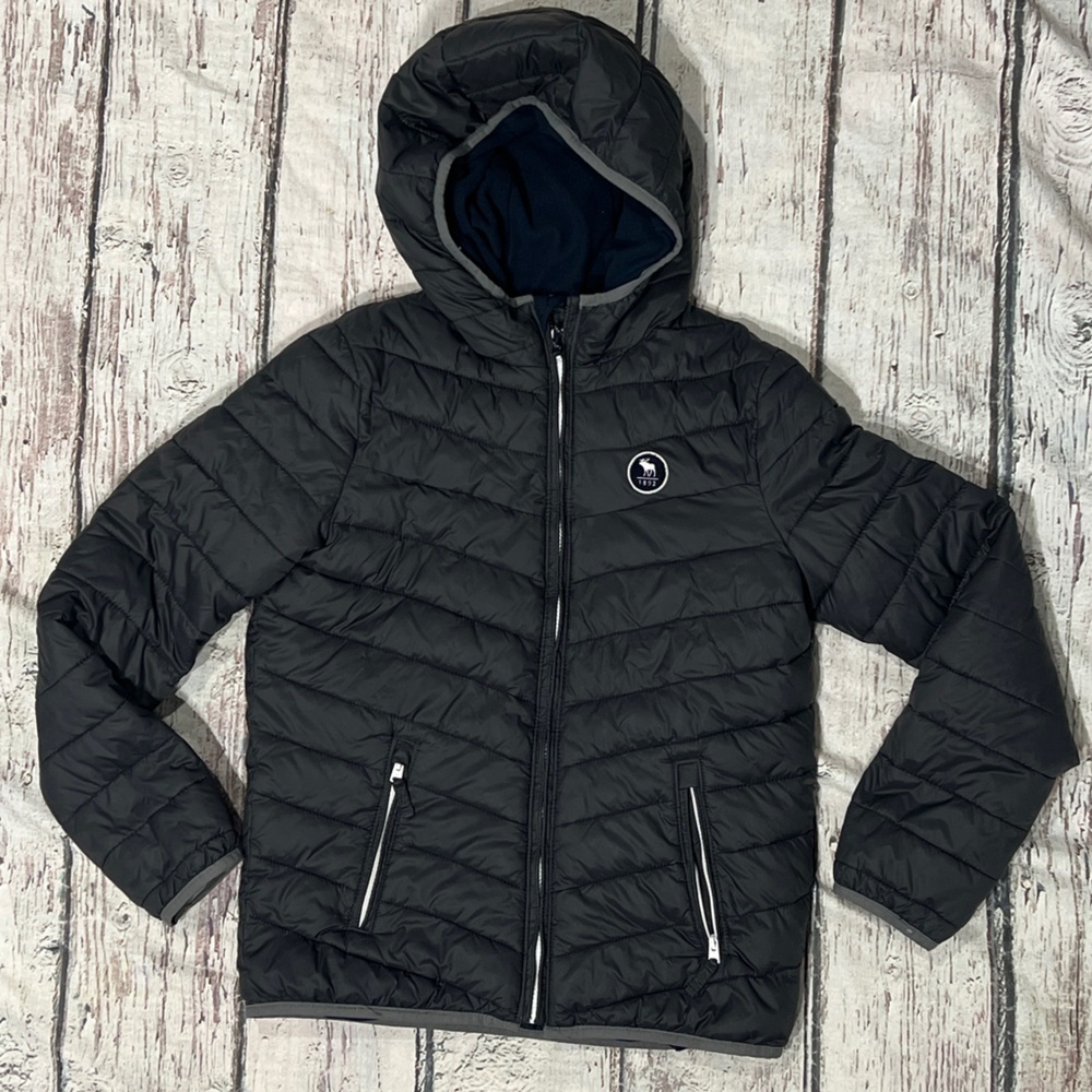 Abercrombie & Fitch Kids Youth Black Puffer Hoodie Winter Jacket Outerwear